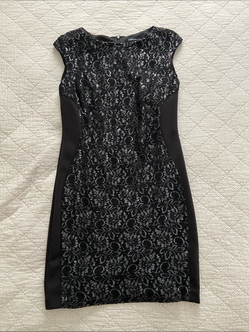 American Living Black Lace-Panel Midi Sheath Dress